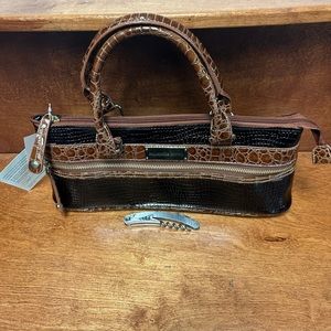 COPY - NEW Samantha Brown Insulated Wine Purse Croc Black / Camel Color With Co…
